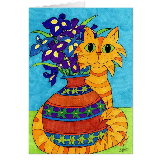 Cat with Irises in Talavera Vase Cards (Front)
