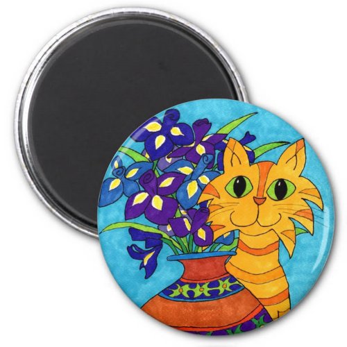 Cat with Irises in Talavera Vase Magnet
