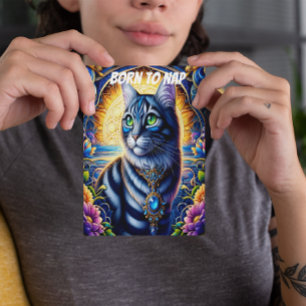 Cat with jewels in vibrant fantasy garden postcard