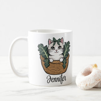 Cat with Kale in Basket Personalized name  Coffee Mug