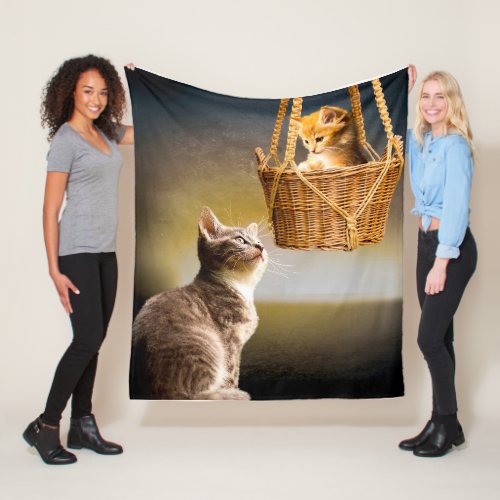 Cat with kitten fleece blanket