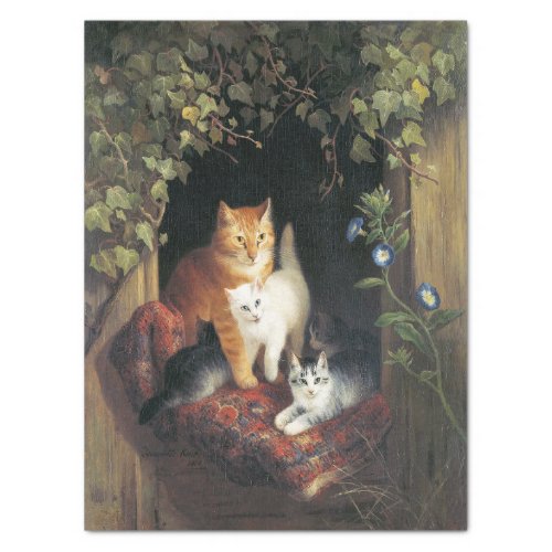 Cat with Kittens 1844 by Henritte Ronner Tissue Paper