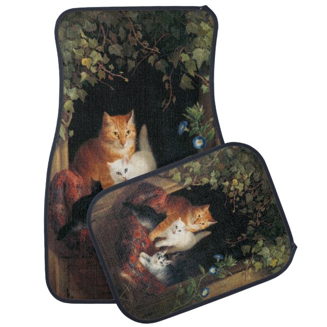 Cat With Kittens (Animal Art) Car Floor Mat (Set)