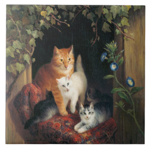 Cat With Kittens (Animal Art) Ceramic Tile