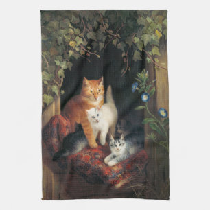 Cat With Kittens (Animal Art) Kitchen Towel