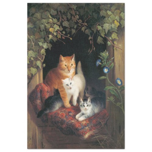 Cat With Kittens Animal Art Tissue Paper