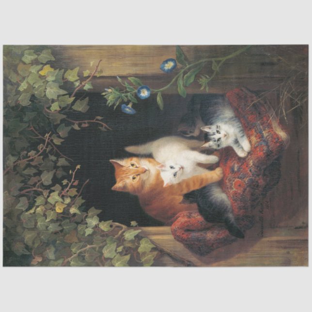 Cat With Kittens (Animal Art) Tissue Paper (Front)