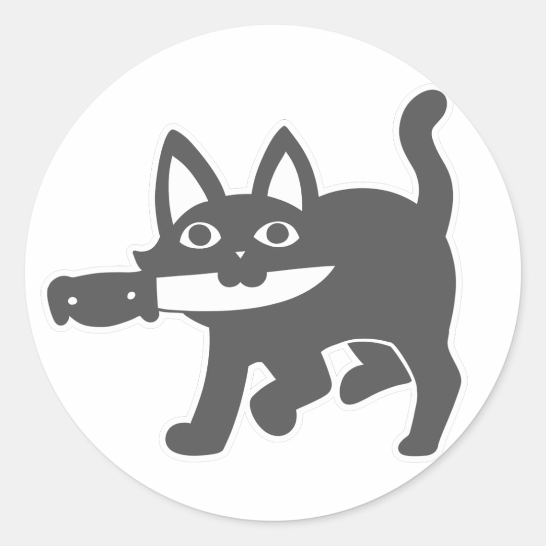 Cat with knife in mouth classic round sticker Zazzle