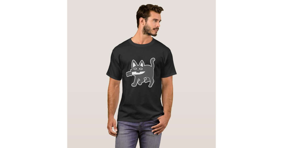 Cat with knife in mouth TShirt Zazzle