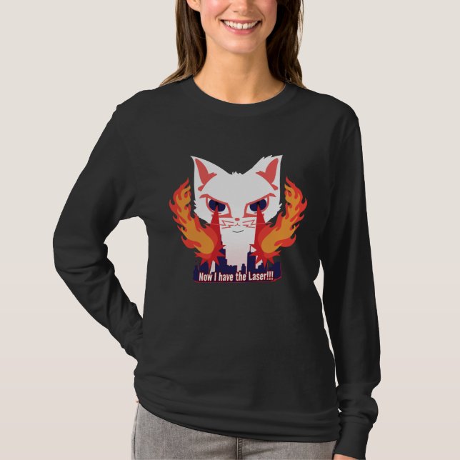 Cat with laser eyes burning down the city T-Shirt (Front)