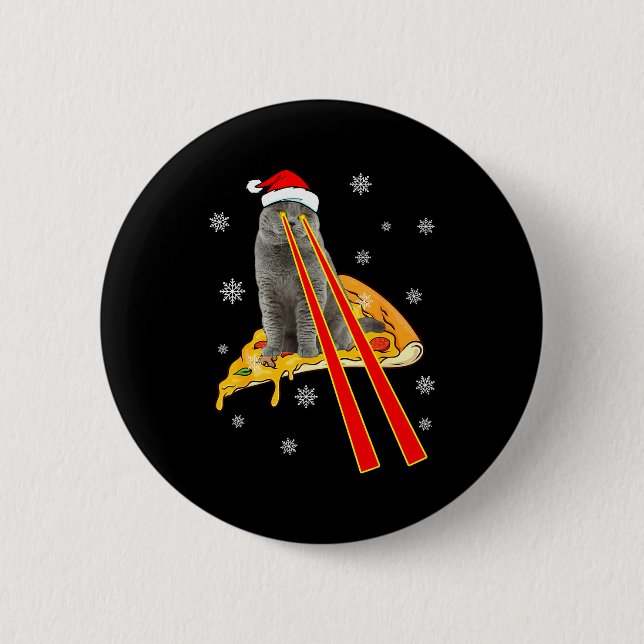 Cat With Laser Eyes Funny Zza Cat Christmas  Button (Front)