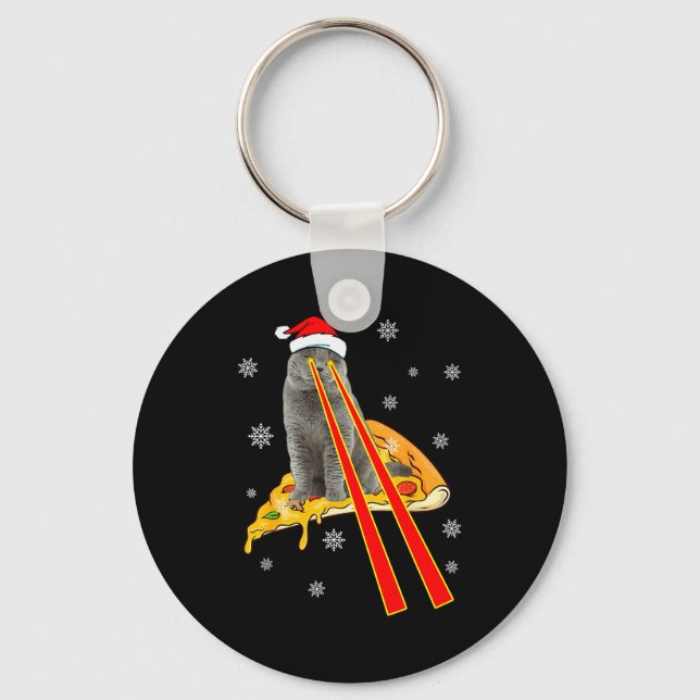 Cat With Laser Eyes Funny Zza Cat Christmas  Keychain (Front)