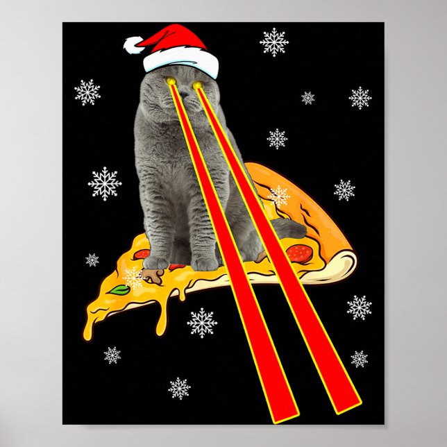 Cat With Laser Eyes Funny Zza Cat Christmas  Poster (Front)