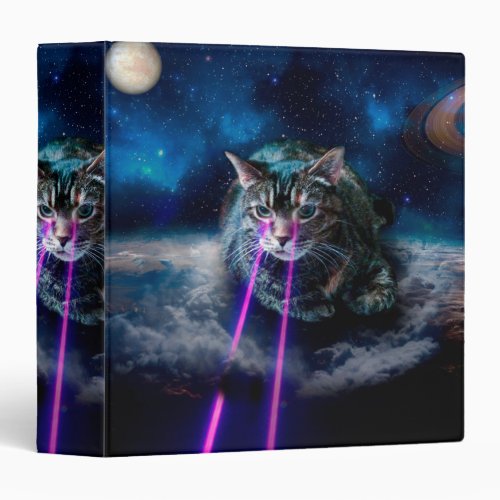 Cat with lasers from eyes 3 ring binder