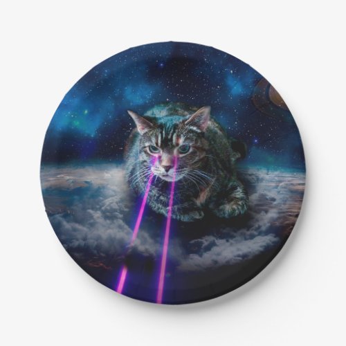 Cat with lasers from eyes paper plates