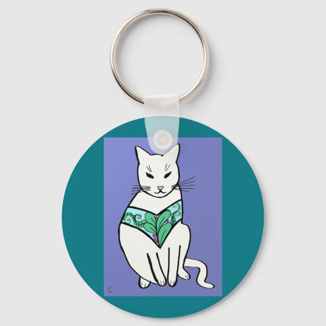 Cat with Leaf Design Keychain (Front)