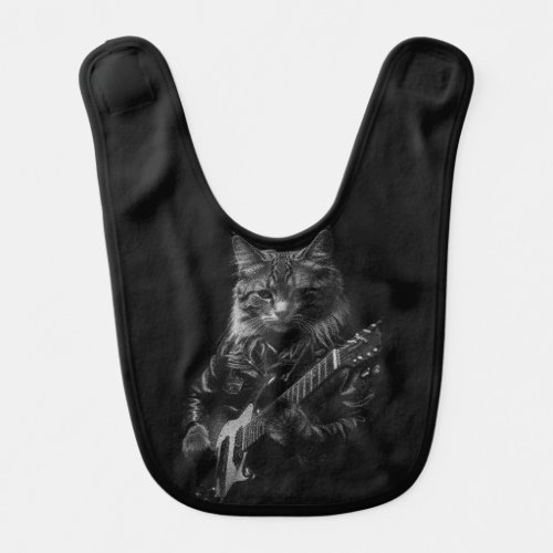 Cat with leather Jacket playing electric guitar  Baby Bib