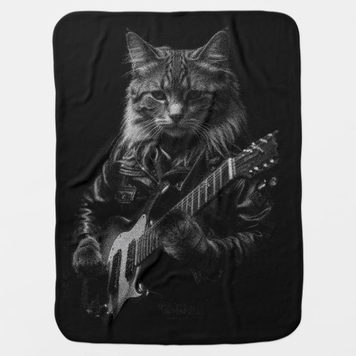 Cat with leather Jacket playing electric guitar  Baby Blanket