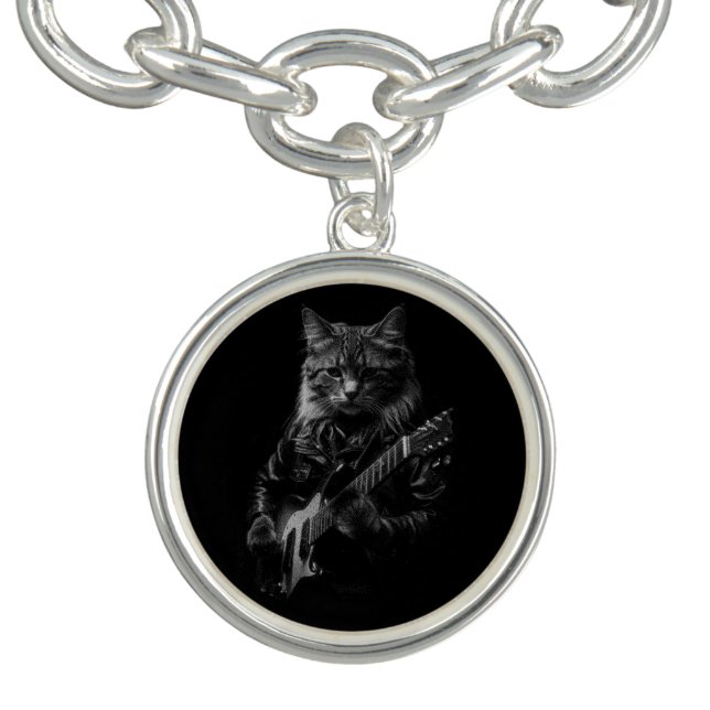 Cat with leather Jacket playing electric guitar  Bracelet (Design)