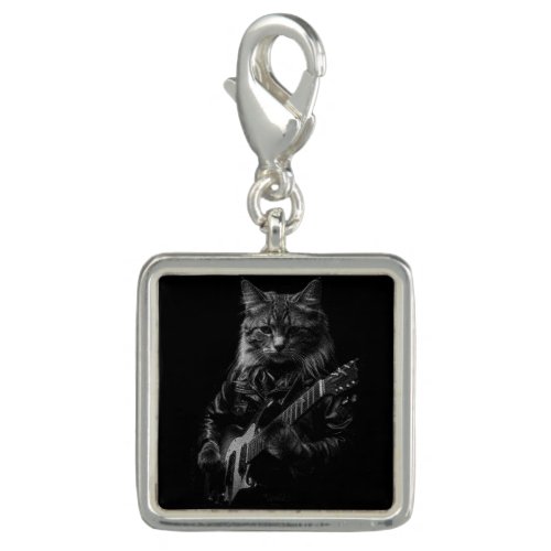 Cat with leather Jacket playing electric guitar  Charm