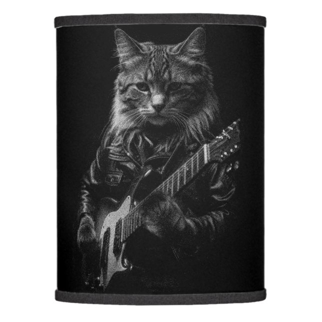 Cat with leather Jacket playing electric guitar  Lamp Shade (Front)