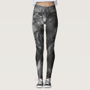 Cat with leather Jacket playing electric guitar Leggings