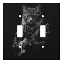 Cat with leather Jacket playing electric guitar  Light Switch Cover