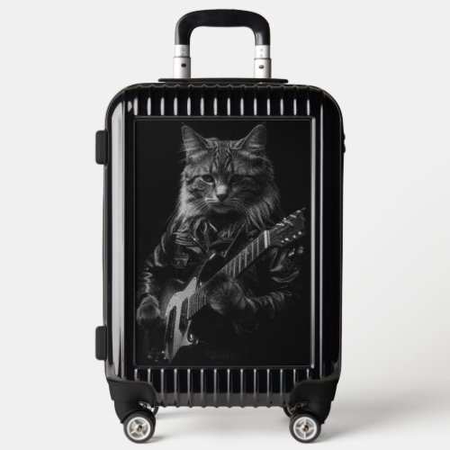 Cat with leather Jacket playing electric guitar  Luggage