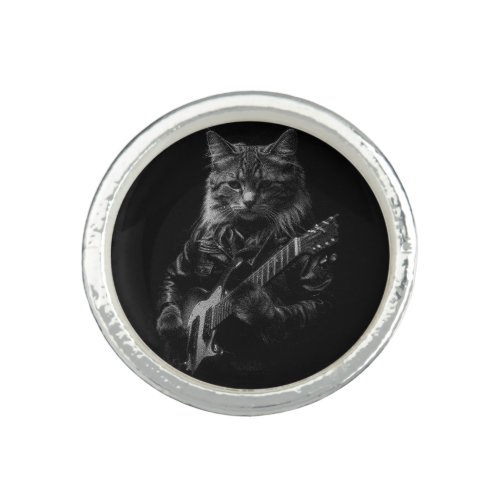 Cat with leather Jacket playing electric guitar  Ring