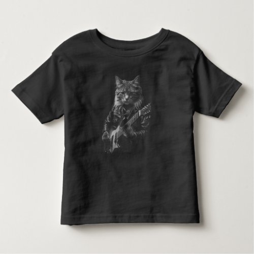 Cat with leather Jacket playing electric guitar  Toddler T_shirt
