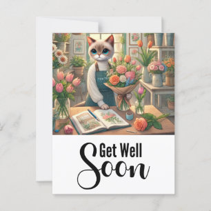Cat with lots of flowers Get well soon  Postcard