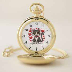 Cat with Love Symbols Clipart-85245 Pocket Watch