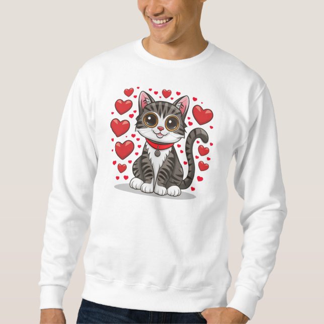 Cat with Love Symbols Clipart-85245 Sweatshirt (Front)