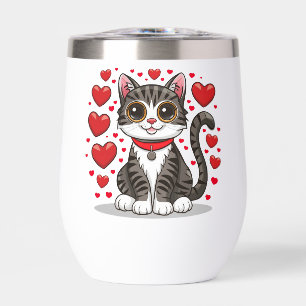 Cat with Love Symbols Clipart-85245 Thermal Wine Tumbler