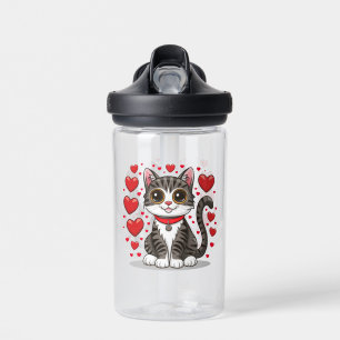 Cat with Love Symbols Clipart-85245 Water Bottle