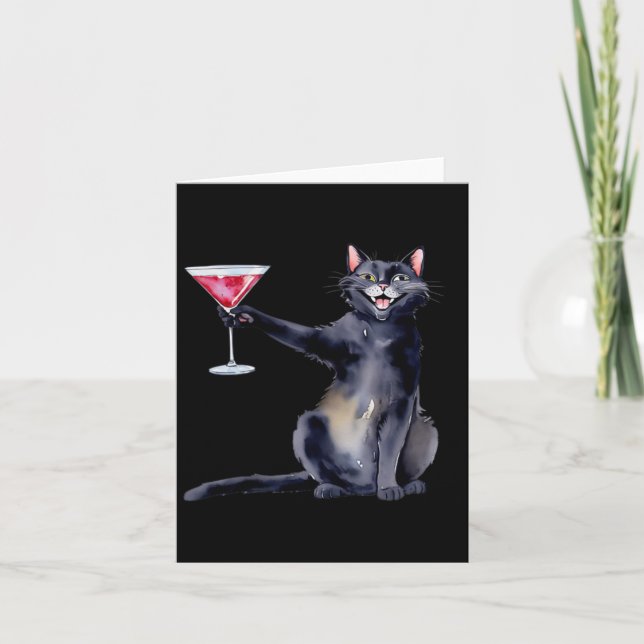 Cat With Martini Gl Tail  Card (Front)