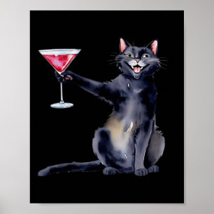 Cat With Martini Gl Tail  Poster