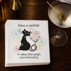 Cat with Martini Glass Paper Napkin
