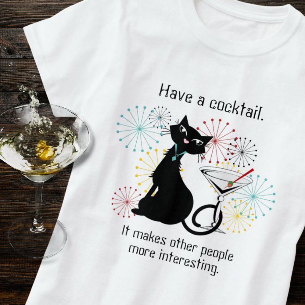 Discover Cat with Martini Glass Personalized T-Shirt
