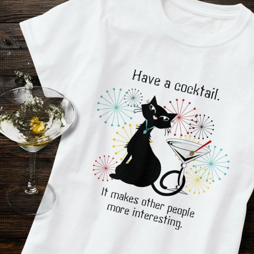 Cat with Martini Glass  T_Shirt
