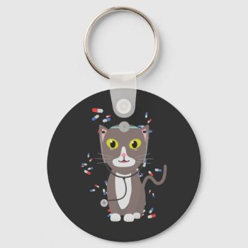 Cat With Medical Equipment Keychain by i_love_cotton at Zazzle