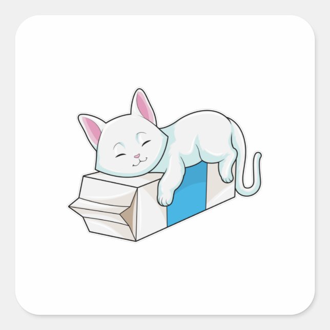 Cat with Milk Square Sticker (Front)