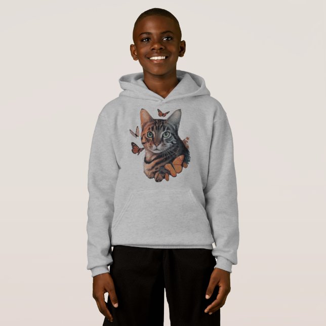 Cat with Monarch Butterflies Hoodie (Front Full)