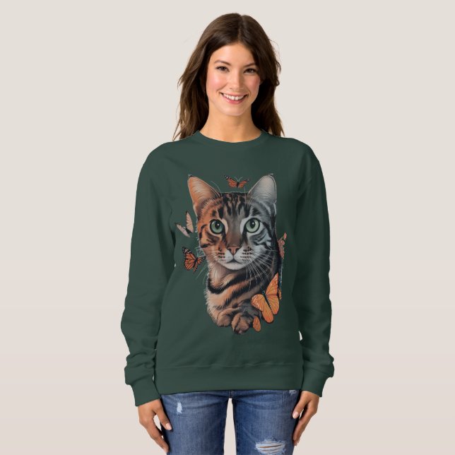 Cat with Monarch Butterflies Sweatshirt (Front Full)