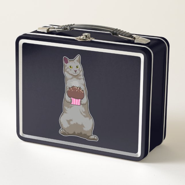 Cat with Muffin Metal Lunch Box (Front)