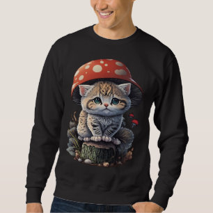 Cat with Mushroom Hat Cute Cottage Core Aesthetic  Sweatshirt