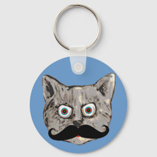 Cat with Mustache funny Keychain