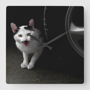Cat with Mustache Square Wall Clock