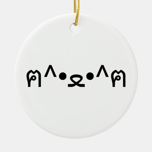 Cat With Paws Emoticon ฅ^•ﻌ•^ฅ Japanese Kaomoji Ceramic Ornament (Front)