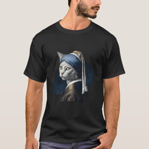 Cat With Pearl Earring_ Vermeer Painting_ T_Shirt